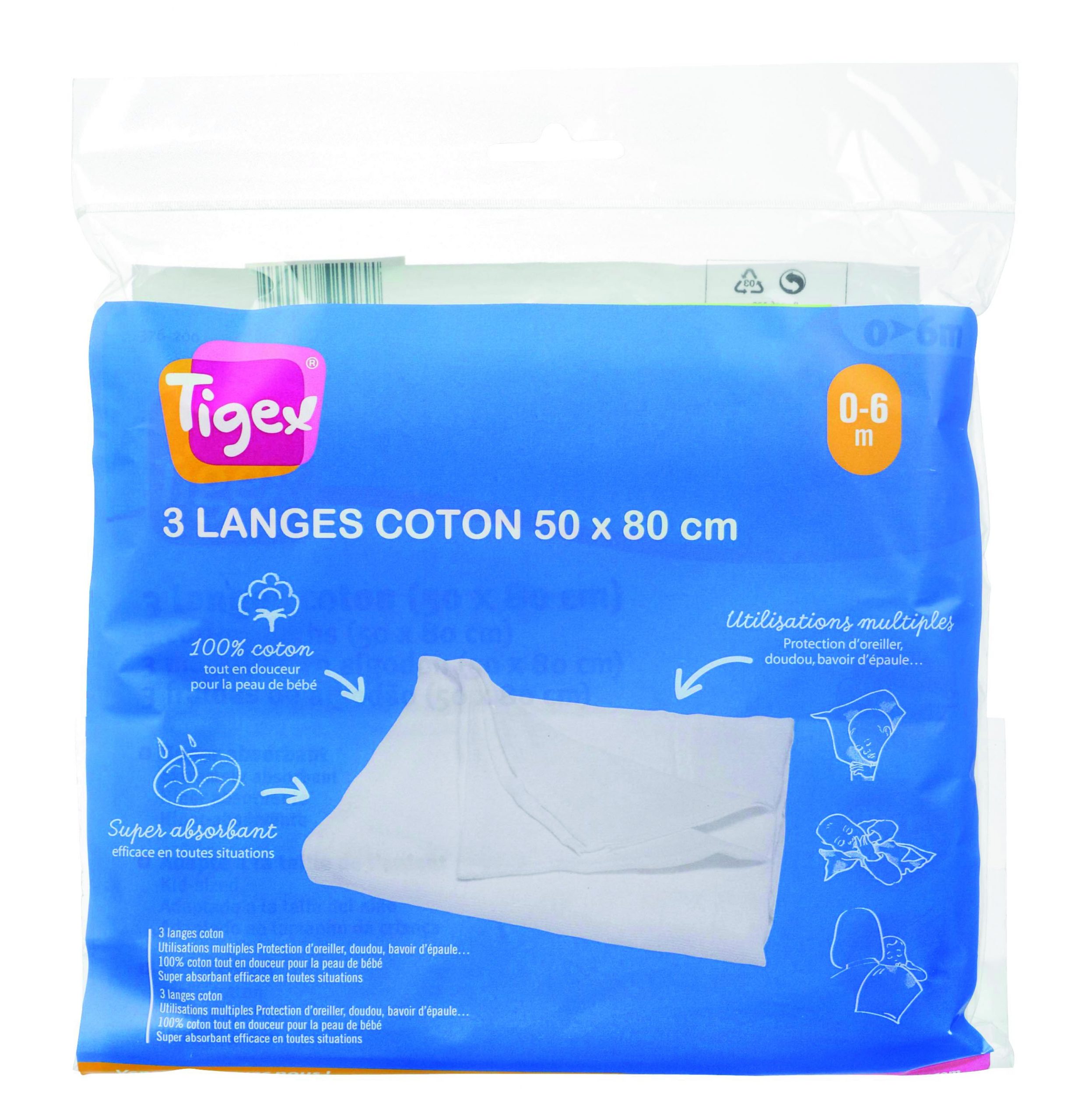 3 langes coton 50 x 80 cm - Tigex