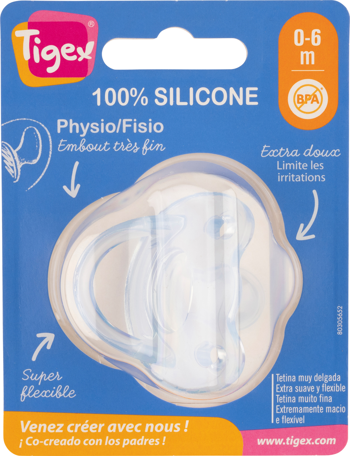 1 sucette physiologique 100% silicone 0-6m - Tigex