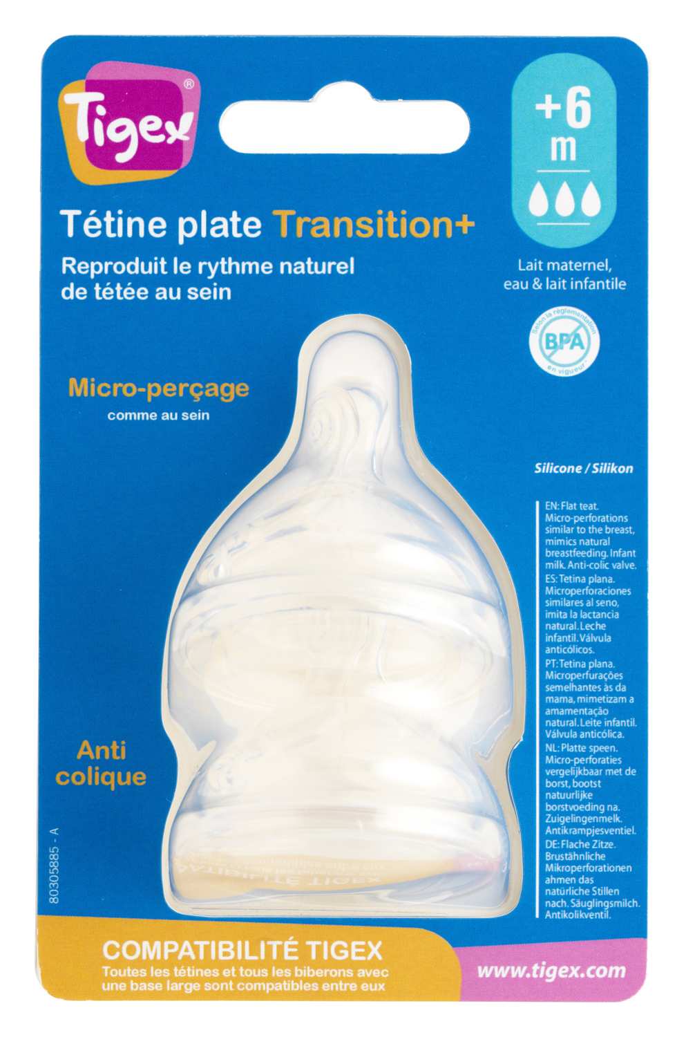 Tétines TRANSITION+ +6m - Lait Infantile - Tigex