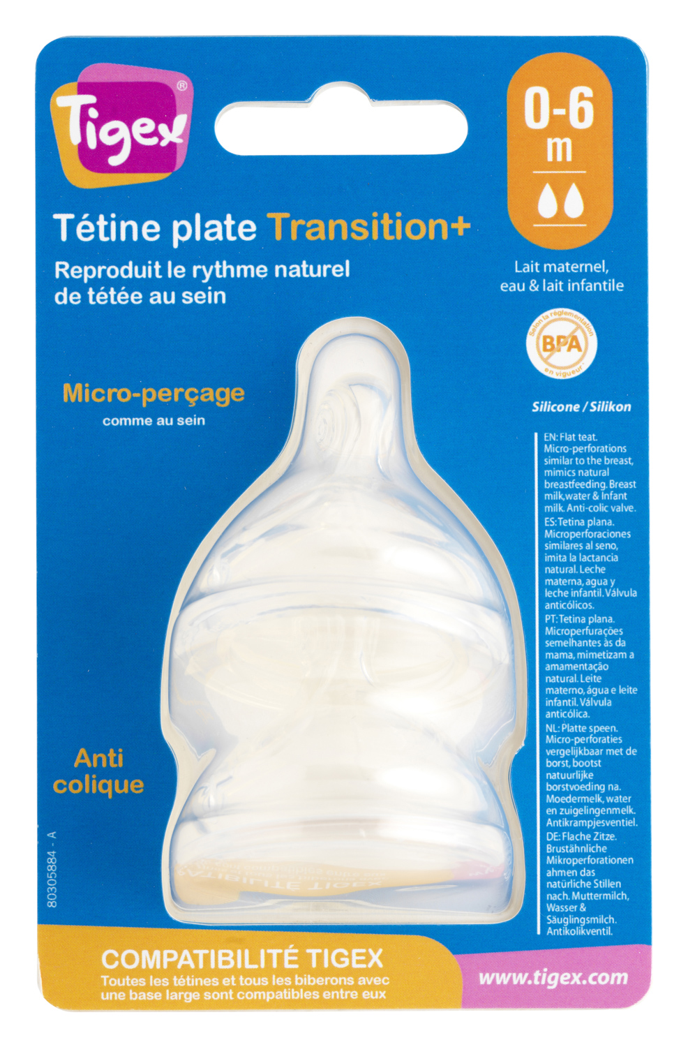 Tétines TRANSITION+ 0-6m - Lait Infantile - Tigex