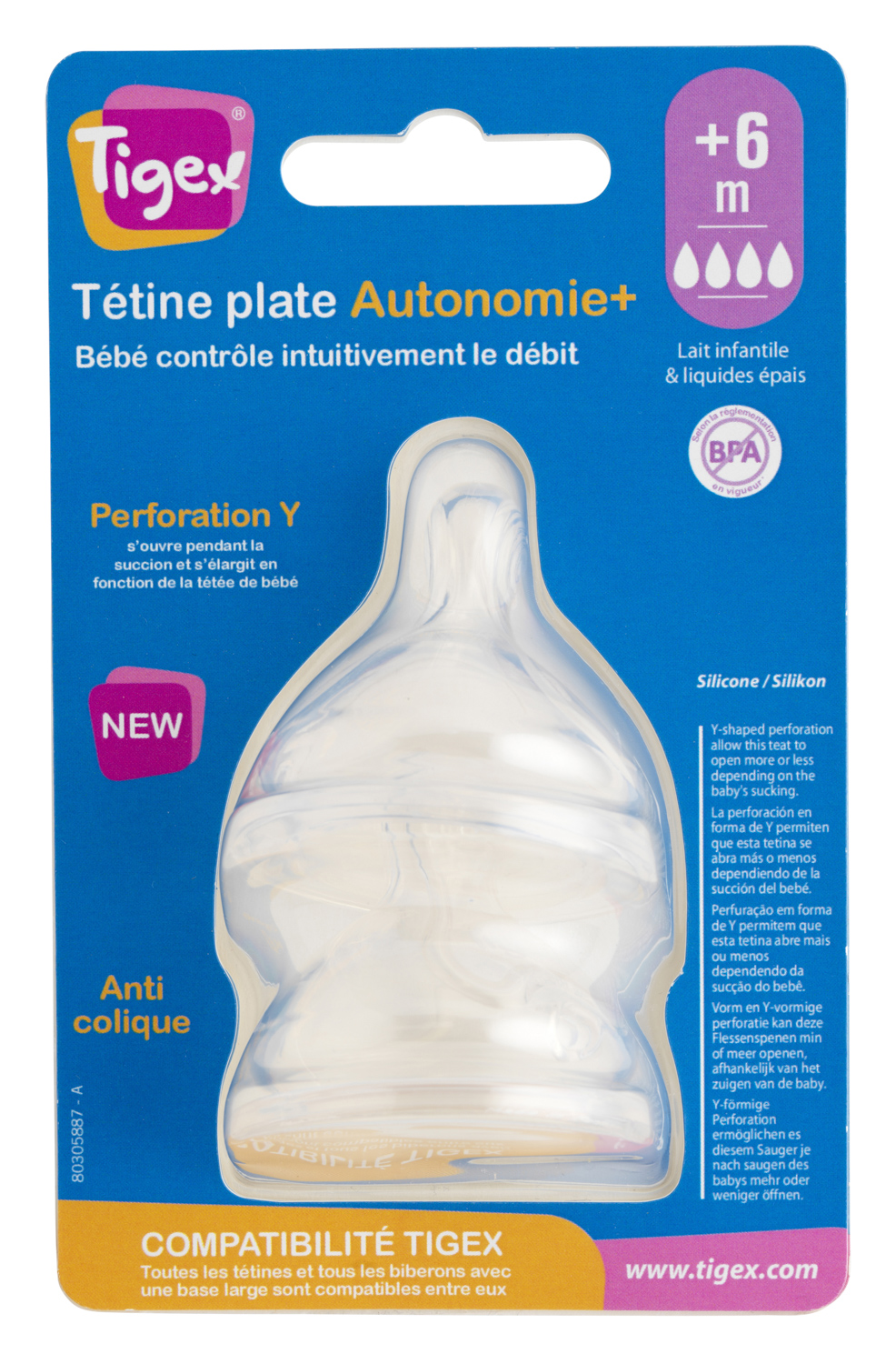 Tétines AUTONOMIE+ +6m Lait infantile et liquides épais Tigex