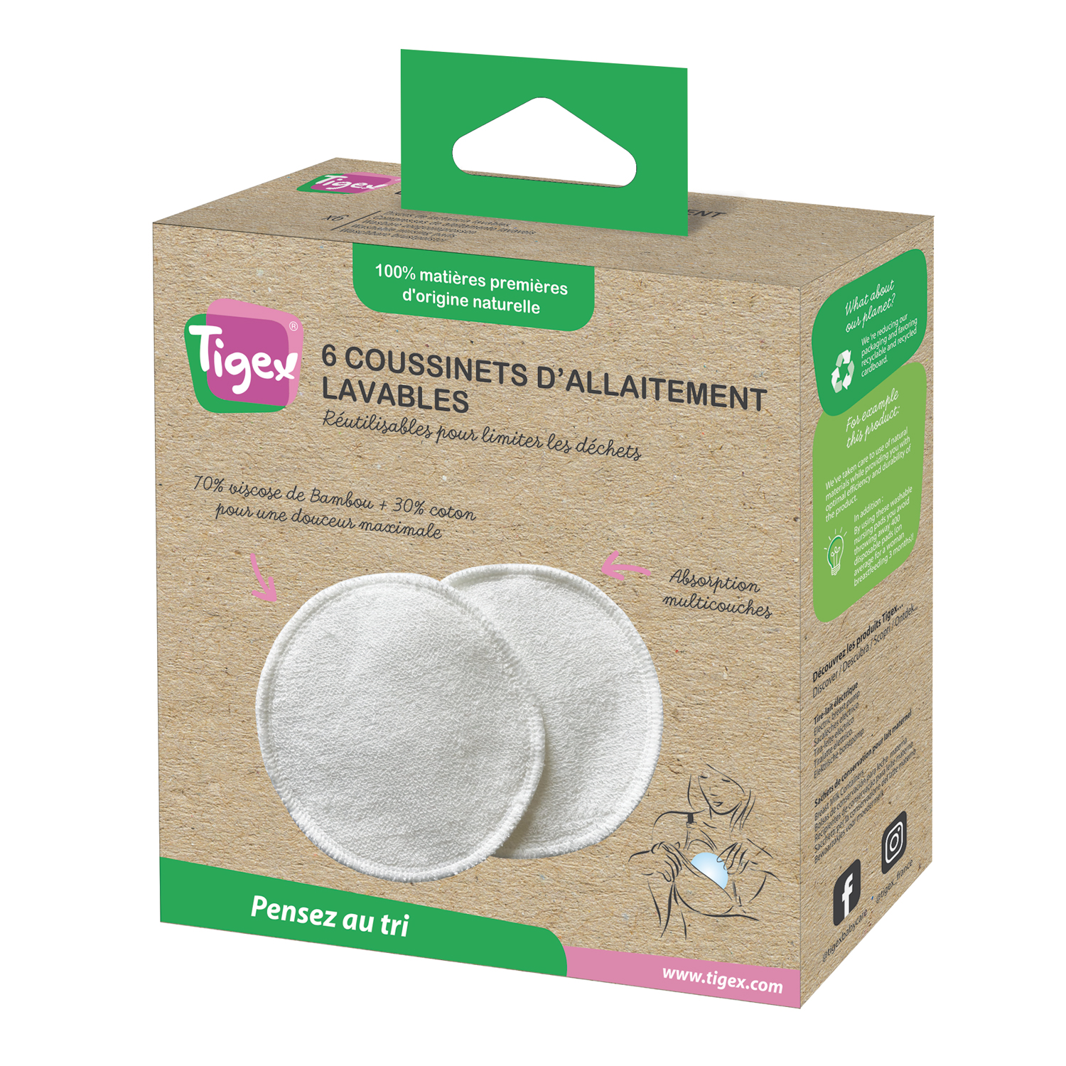 Tigex Coussinets d'allaitement lavables en viscose bambou