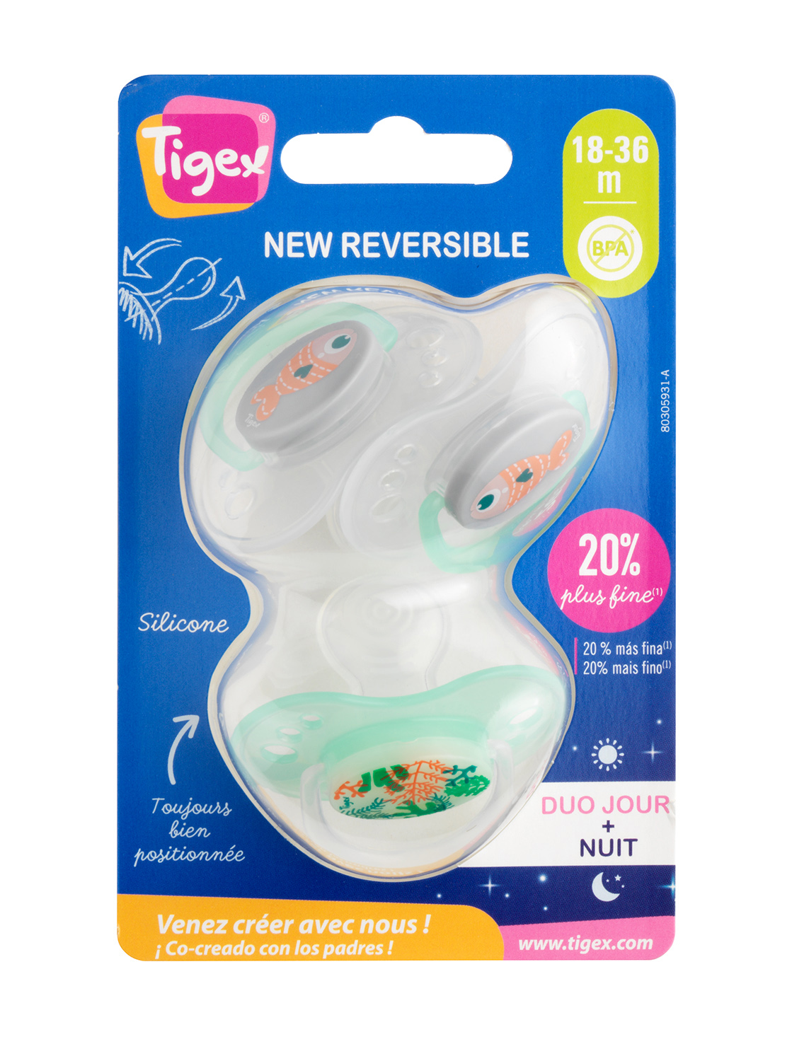 Sucettes physiologique silicone 18 à 36 mois TIGEX