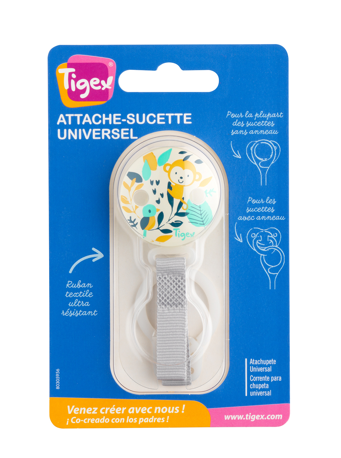 Attache-sucette chaînette universel SOFT TOUCH FRIENDS - Tigex