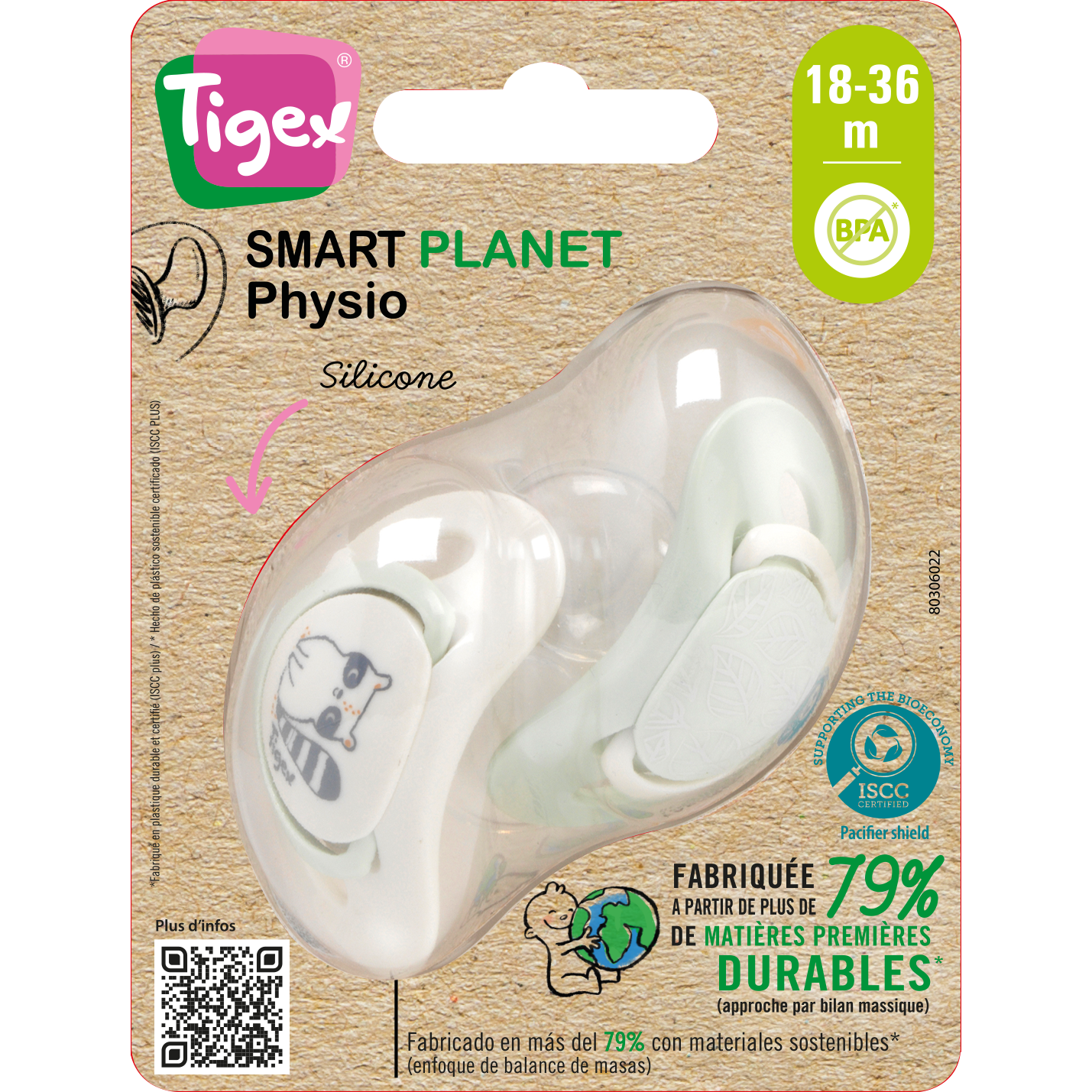 Tigex 2 sucettes smart night en silicone taille 18 mois+ panda