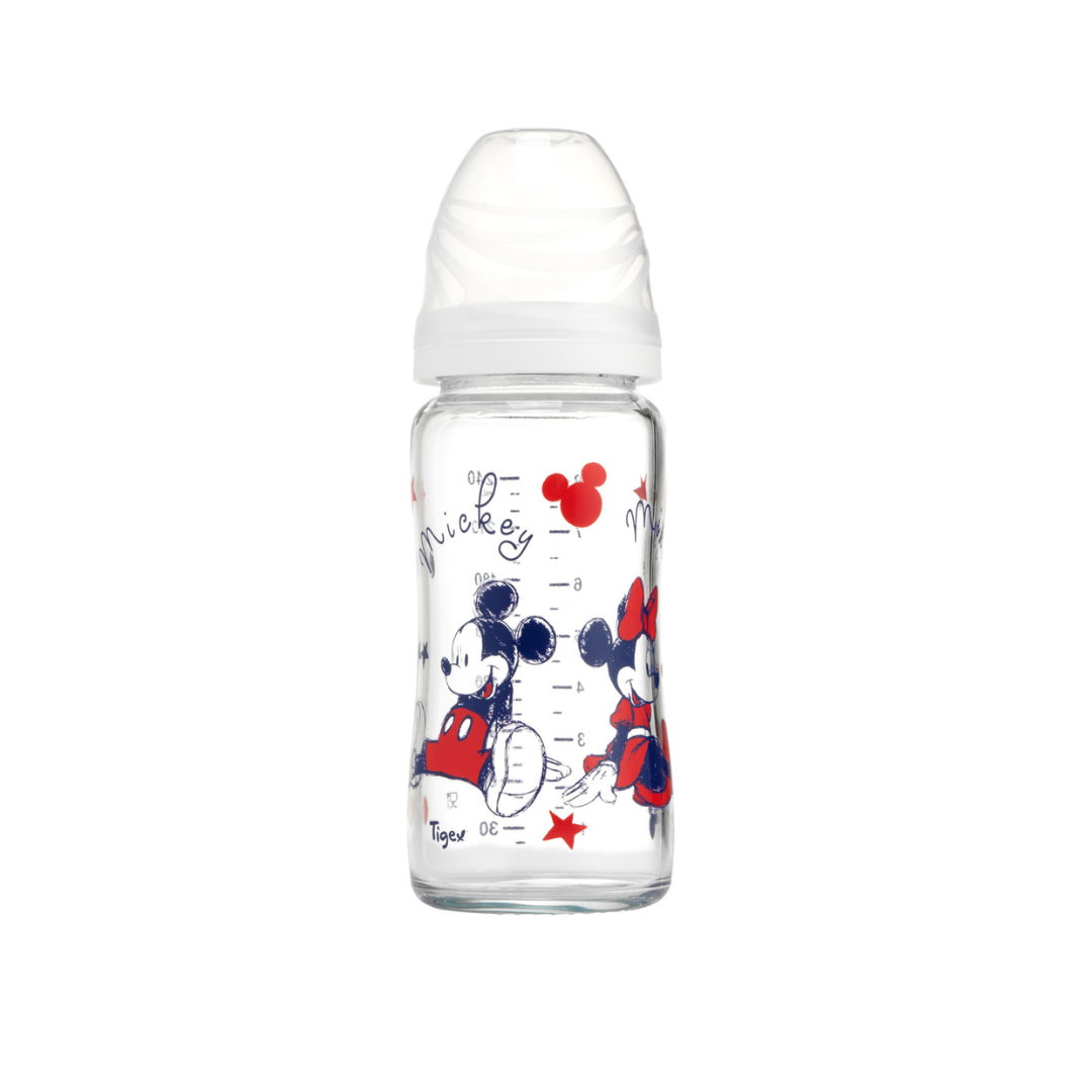 Biberon en verre 3 VITESSES 240ml Mickey 0-6m - Tigex