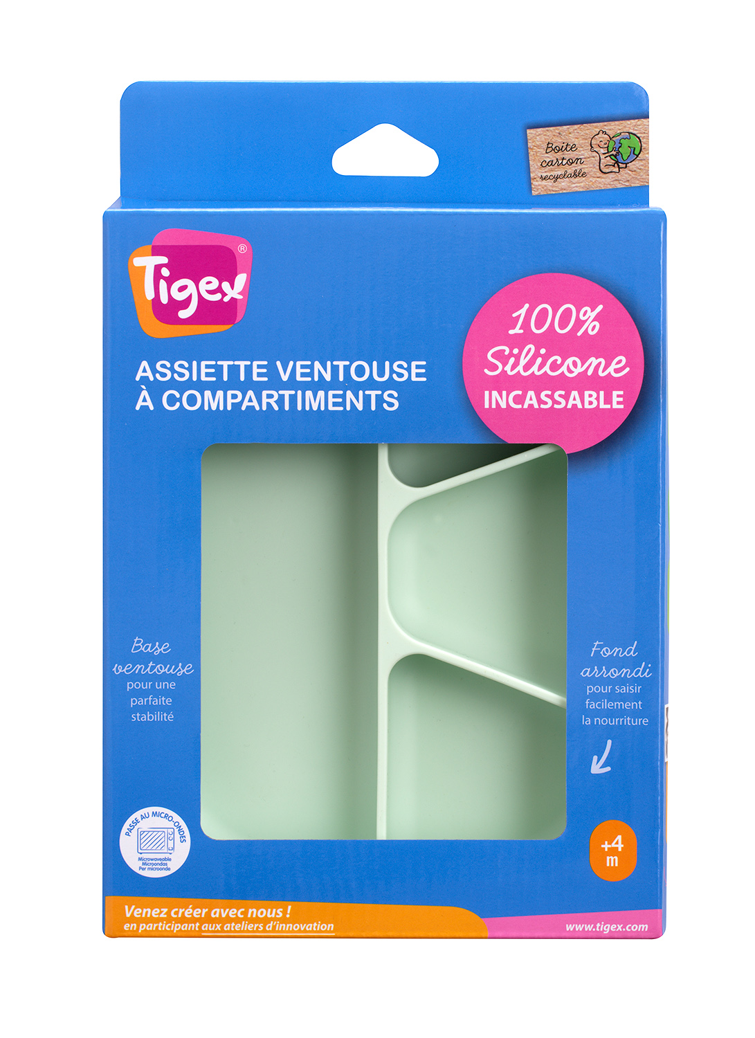 Assiette ventouse à compartiments 100% silicone - Tigex